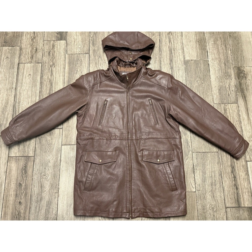 VTG Orvis Leather Hooded Jacket Size Medium Brown READ***